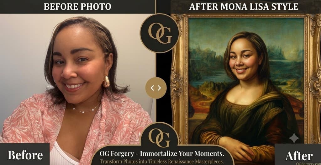 Before and after — photo transformed into Mona Lisa style